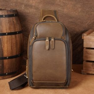 Full Grain Cowhide Leather Crossbody Sling Chest Pack One Shoulder Bag Article: SCB-ML018