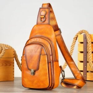Full Grain Cowhide Leather Crossbody Sling Chest Pack One Shoulder Bag Article: SCB-ML022
