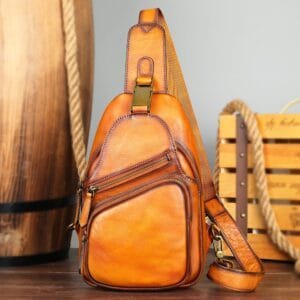 Full Grain Cowhide Leather Crossbody Sling Chest Pack One Shoulder Bag Article: SCB-ML030