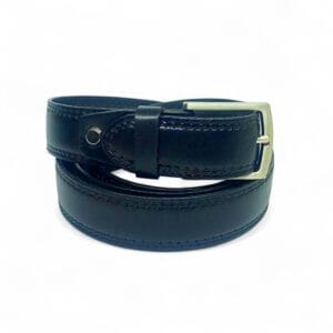 Men’s Classic Black Leather Belt with Matte Silver Buckle – LB-405