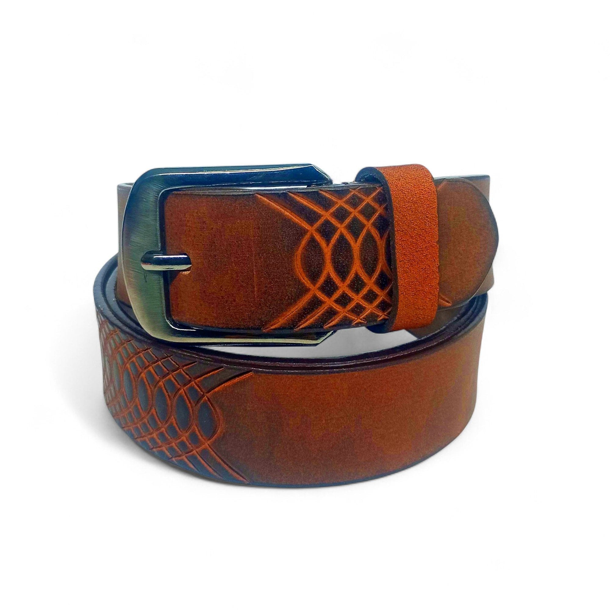 Textured Tan Leather Belt for Men – Full Grain Real Leather with Cross Pattern Design | LB-209
