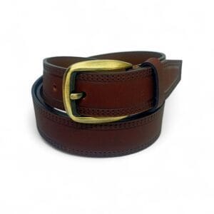 Men’s Classic Brown Leather Belt with Antique Gold Buckle – LB-304