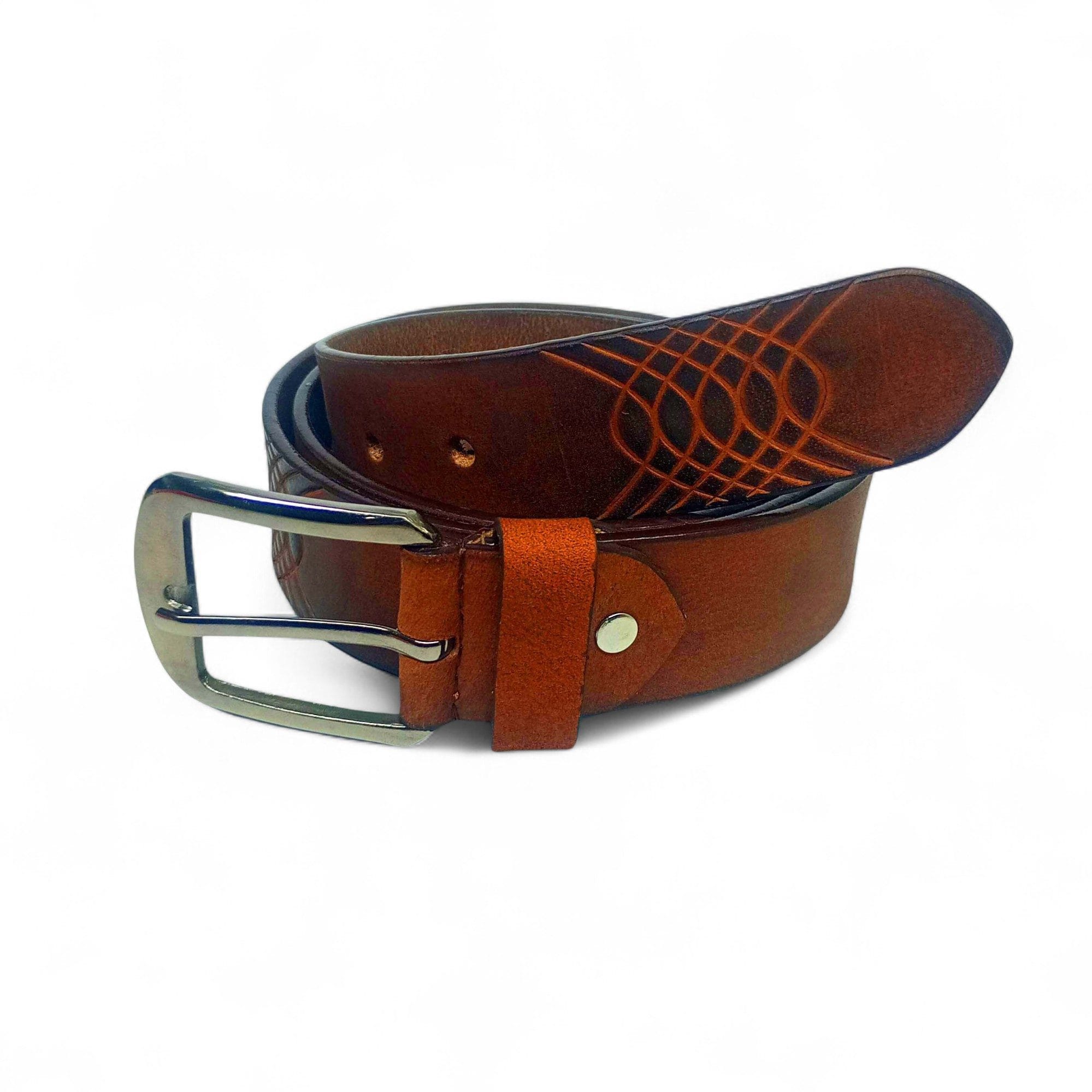 Textured Tan Leather Belt for Men – Full Grain Real Leather with Cross Pattern Design | LB-209 - Image 5