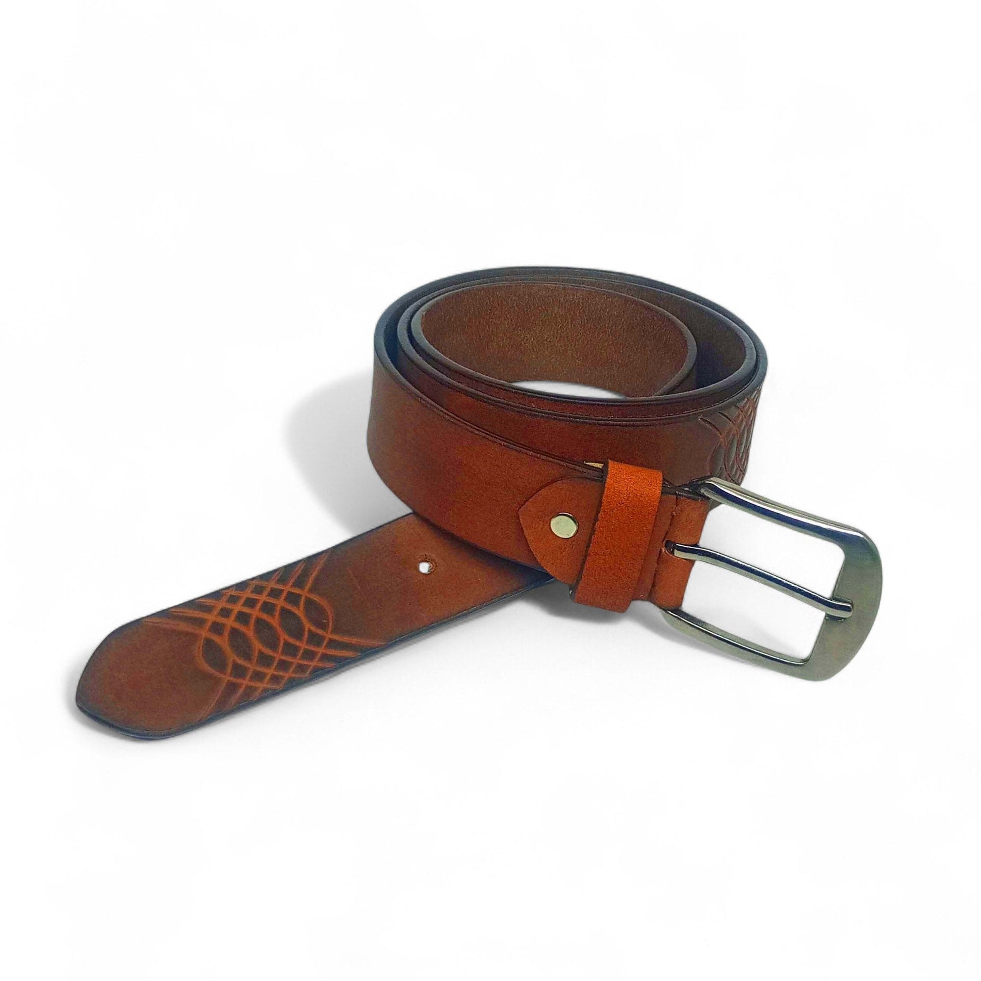 Textured Tan Leather Belt for Men – Full Grain Real Leather with Cross Pattern Design | LB-209 - Image 4