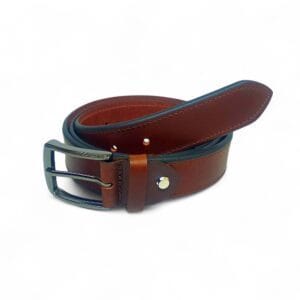 Men’s Classic Brown Leather Belt with Contrast Blue Edging – LB-501