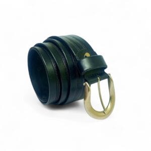 Men’s Black Leather Belt with Antique Brass Horseshoe Buckle – LB-601