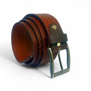 Men’s Brown Textured Leather Belt with Premium Matte Buckle – LB-307