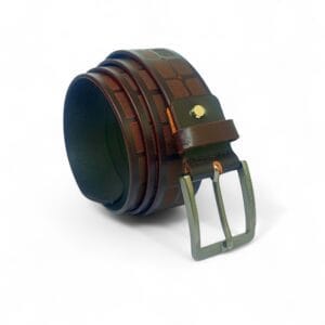 Men’s Designer Brown Leather Belt with Geometric Pattern – LB-406