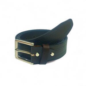 Men’s Black Leather Belt with Double Stitch Design & Brass Pin Buckle – LB-306