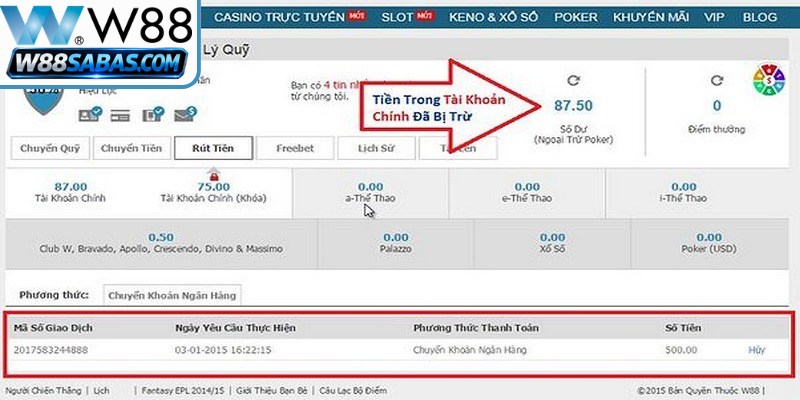 Thao tác nền tảng giúp quá trình rút tiền W88 trên Apps thuận lợi